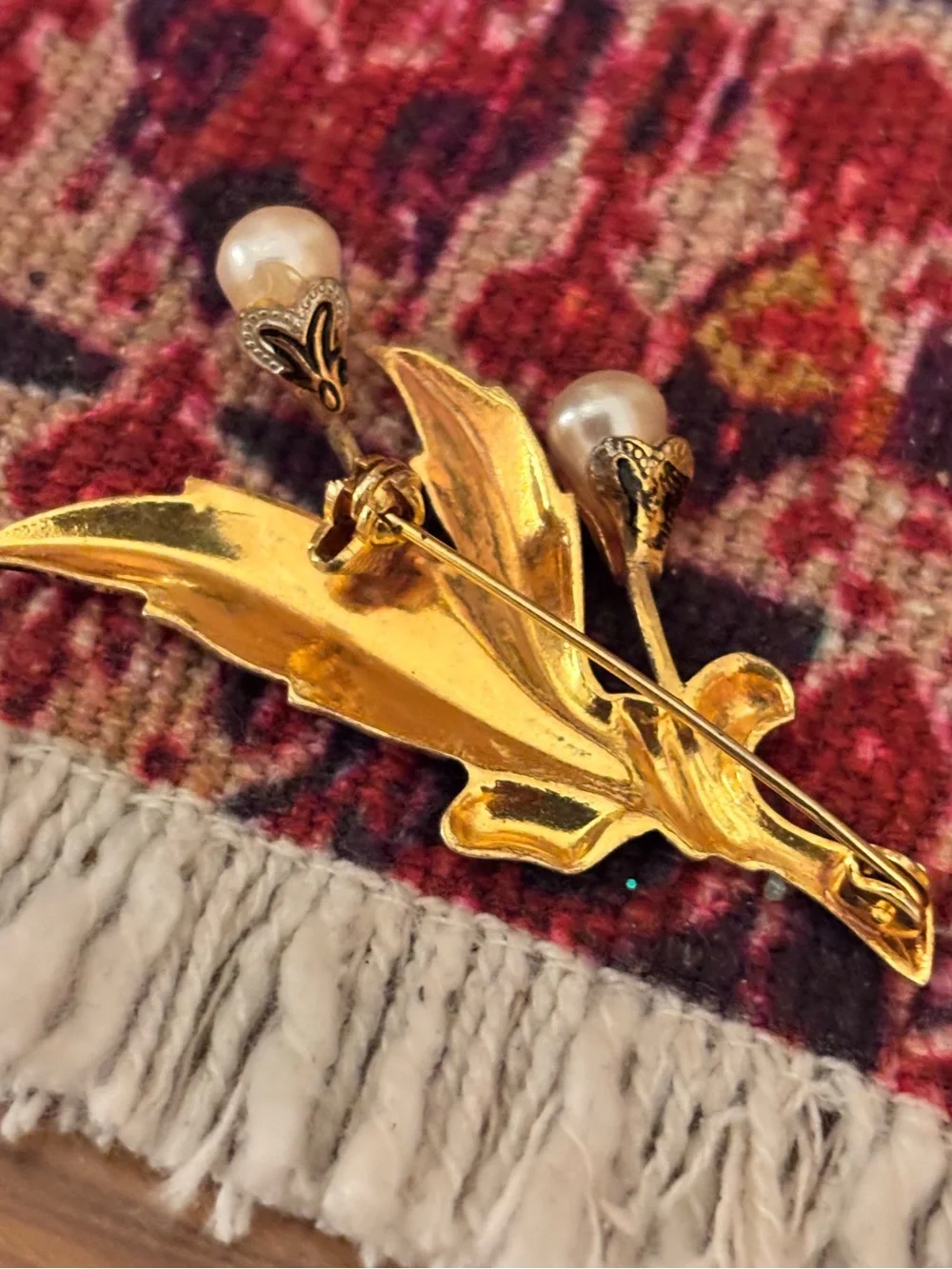Gold-Tone Pearl Floral Brooch